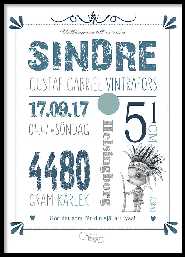 Personlig Poster | Födelsetavla | Doptavla | Blue Raccoon