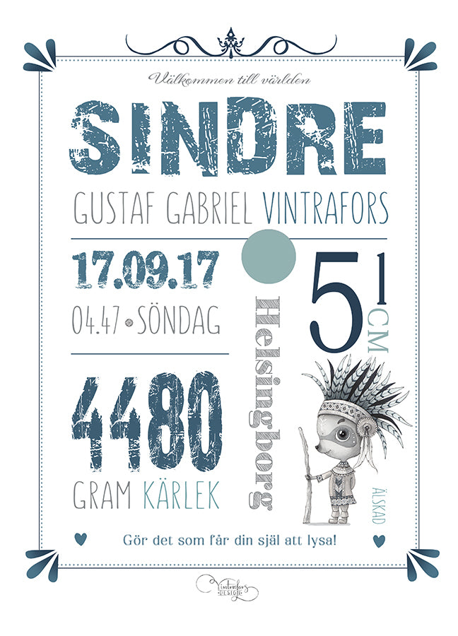 Personlig Poster | Födelsetavla | Doptavla | Blue Raccoon