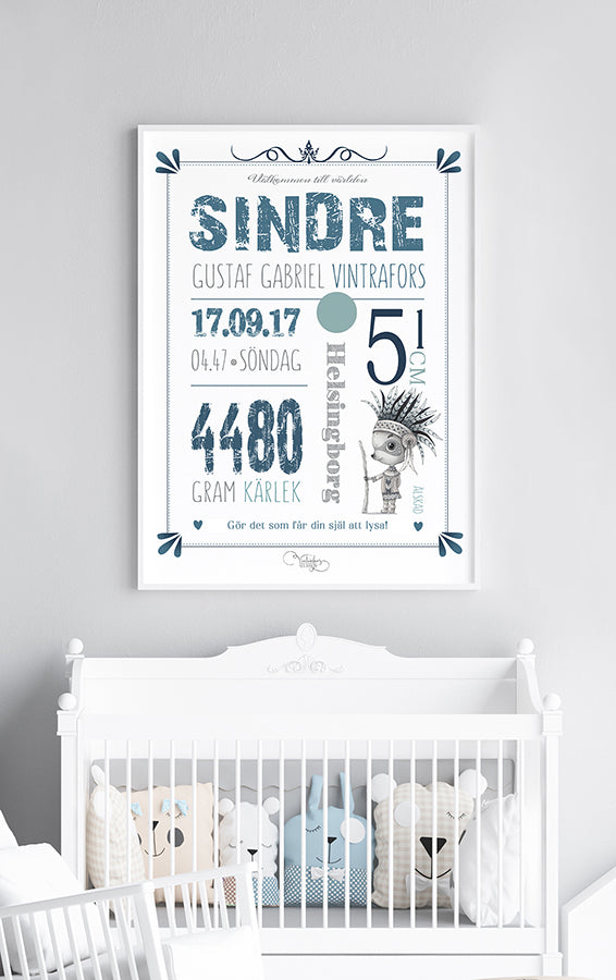Personlig Poster | Födelsetavla | Doptavla | Blue Raccoon
