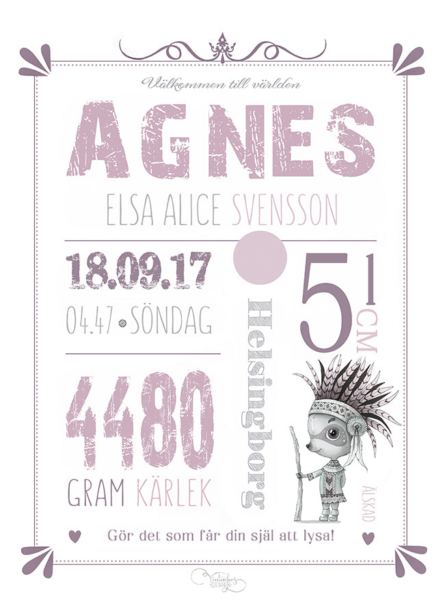 Personlig Poster | Födelsetavla | Doptavla | Pink Raccoon