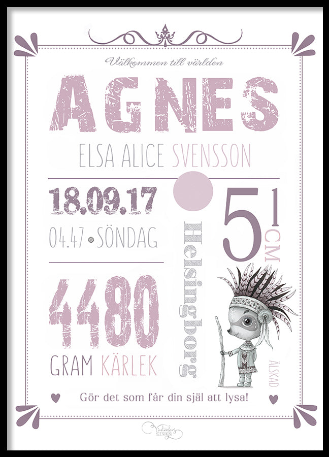 Personlig Poster | Födelsetavla | Doptavla | Pink Raccoon