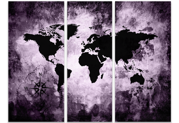 Ljuddämpande tavla - The world map - Lila Pastel karta i tre delar