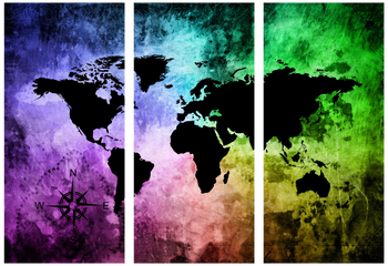Ljuddämpande tavla - The world map - Tavla av världskartan i tre delar