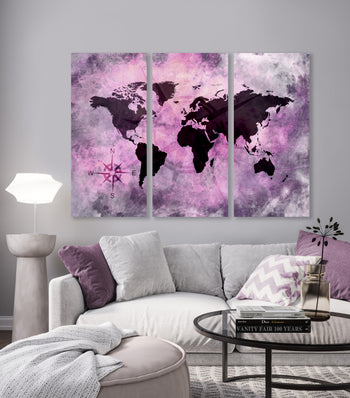 Ljuddämpande tavla - Pink World - Tavla av världskartan i delar