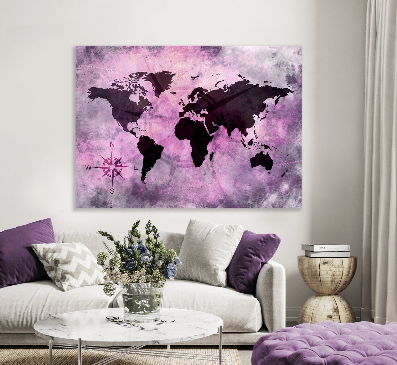 Ljuddämpande tavla - The world map "Pink World"