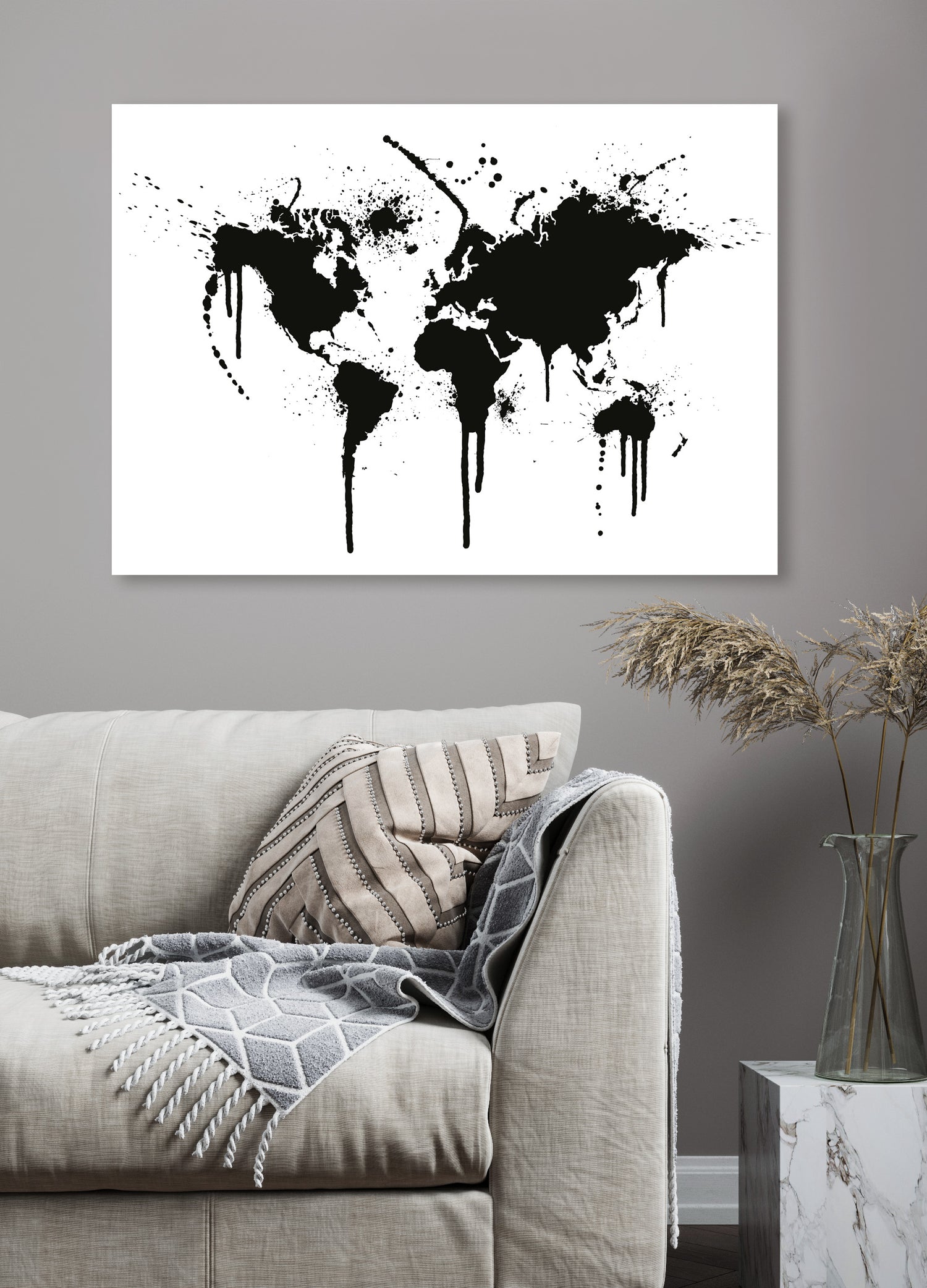 Ljuddämpande tavla - The World Map - Svart & Vitt Karta