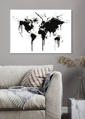 Ljuddämpande tavla - The World Map - Svart & Vitt Karta