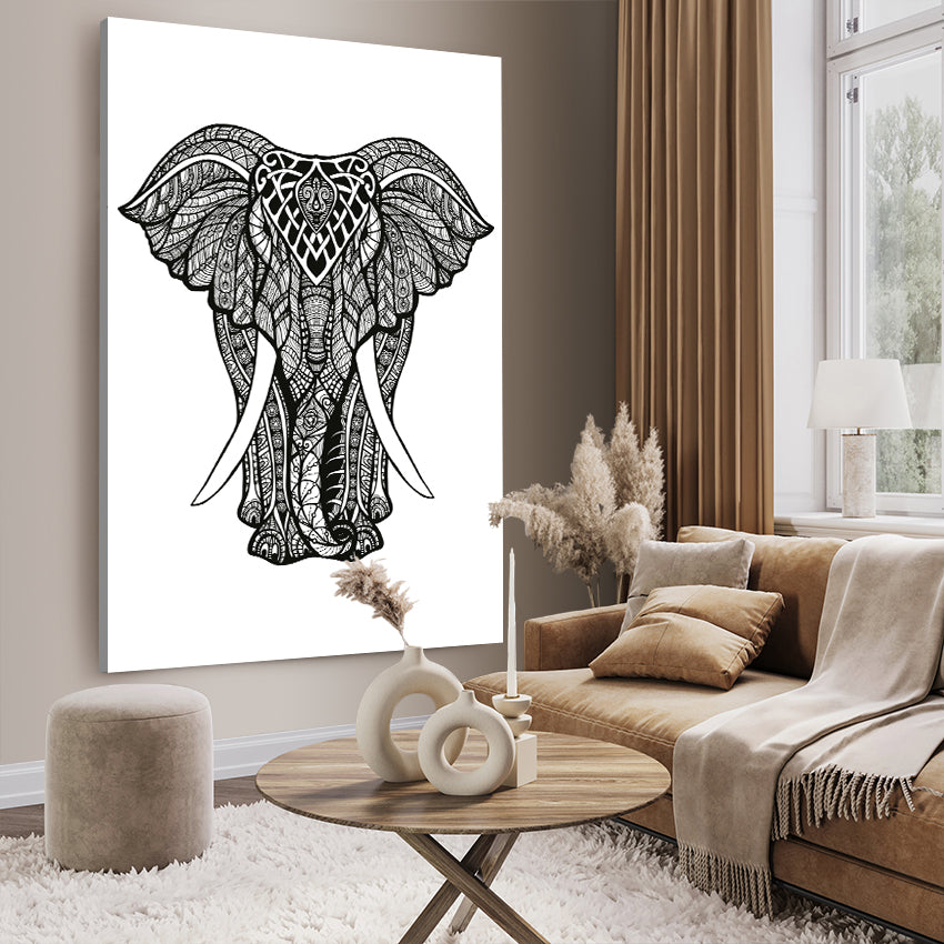 Ljuddämpande tavla - Elefant B&W