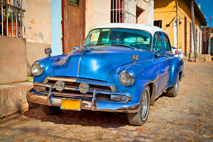 Ljuddämpande tavla - Cuba bilar - Blå bil i Havanna