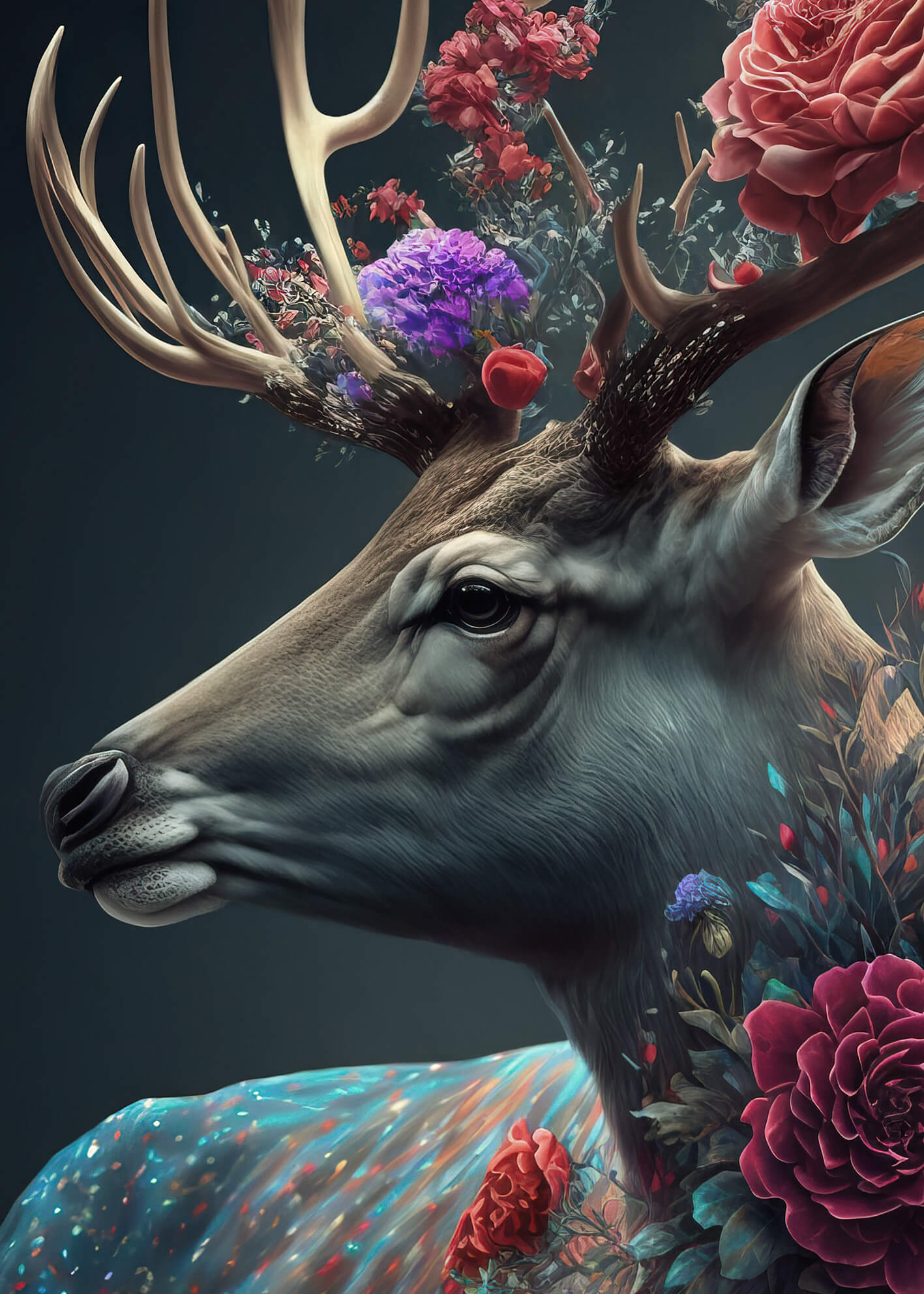Ljuddämpande tavla - Deer with flowers
