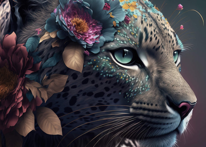 Ljuddämpande tavla - White Leopard with flowers