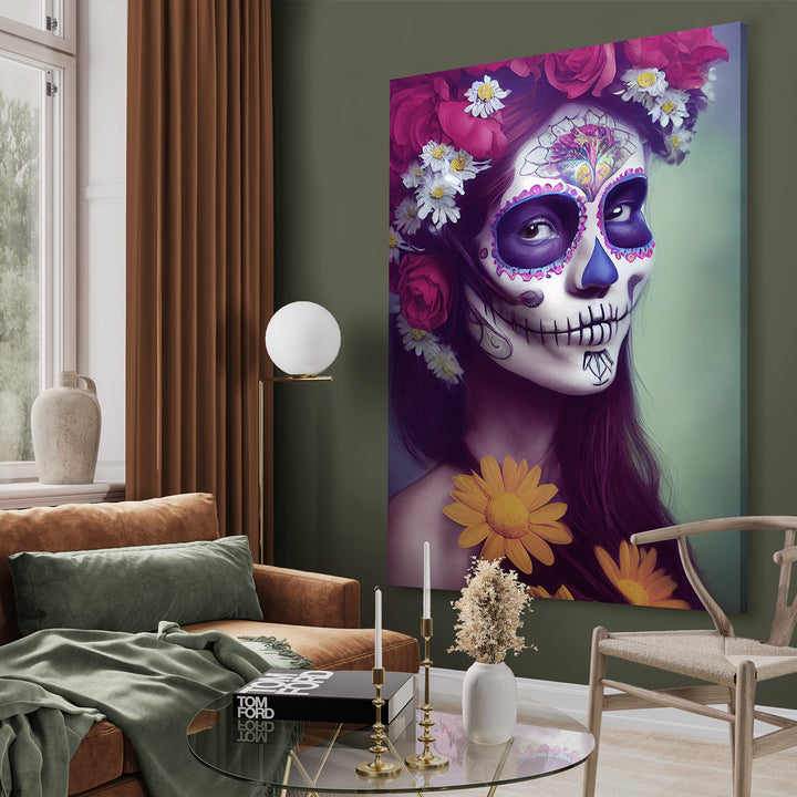 Ljuddämpande tavla - Skull and Flowers