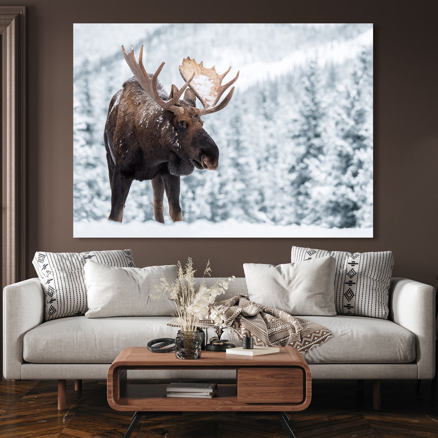 Ljuddämpande tavla - Moose in Snow