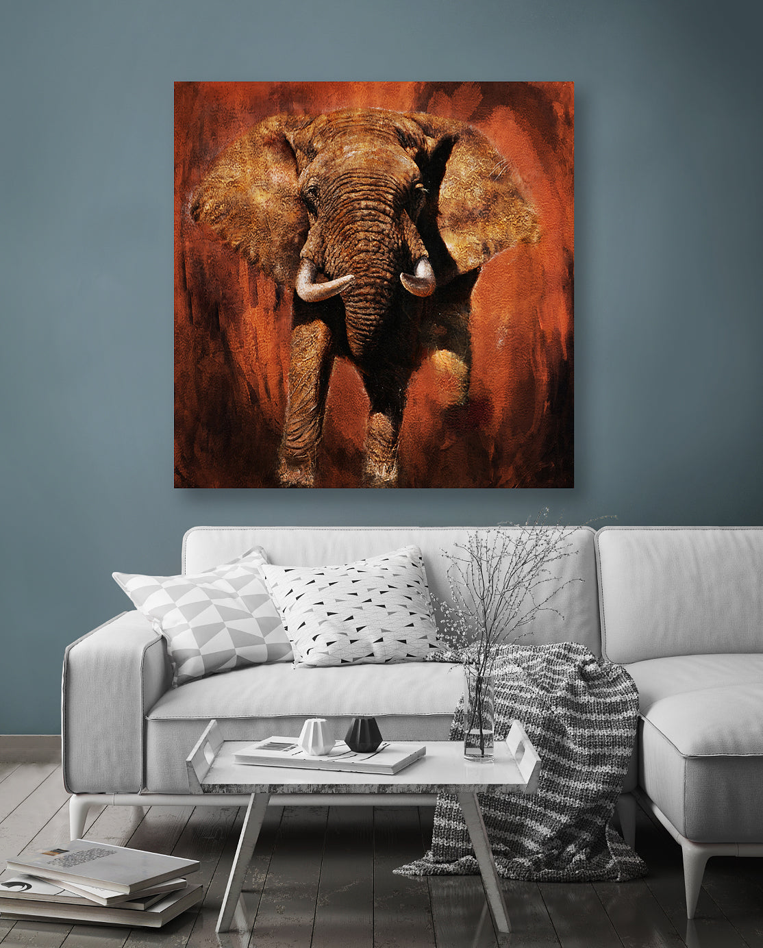 Abstrakt Oljemålning - Springande Elefant