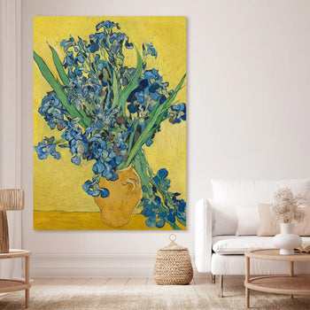 Ljuddämpande tavla - Vase with Irises Against a Yellow Background  