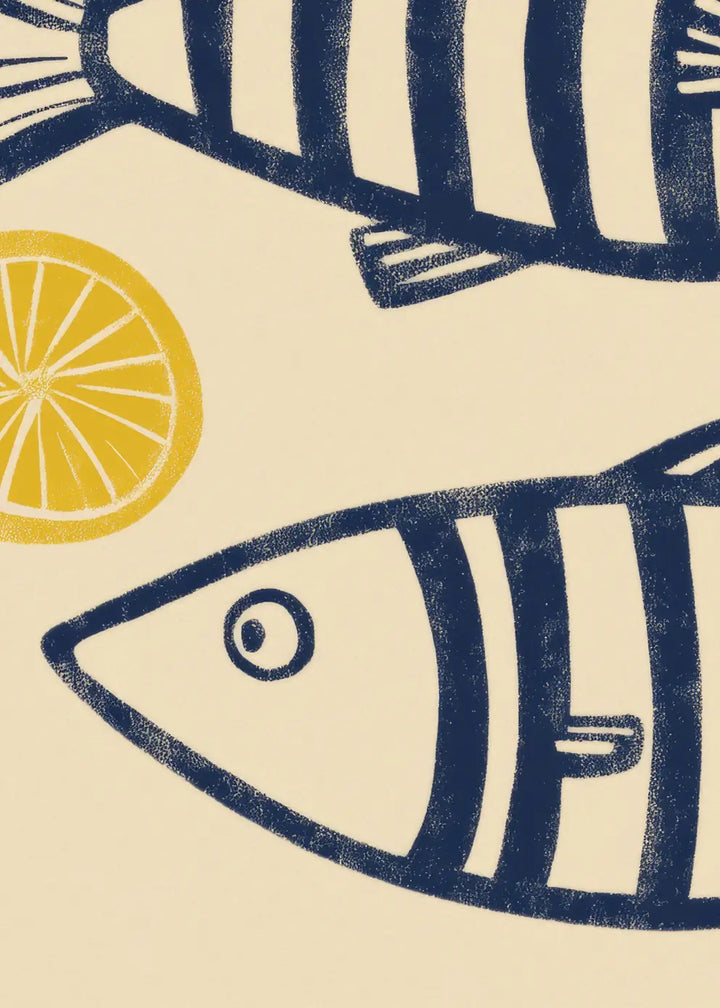 Ljuddämpande tavla - Blue Fish with Lemons