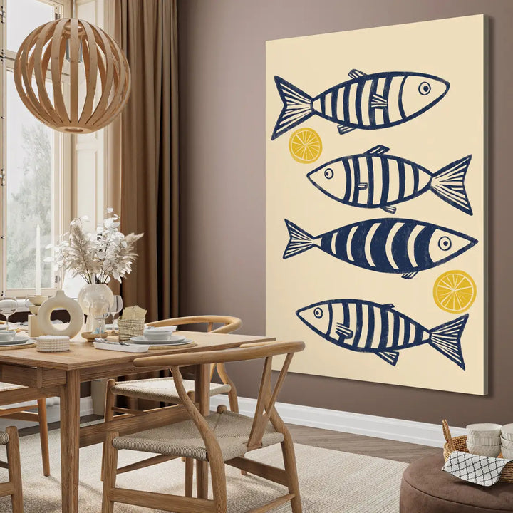 Ljuddämpande tavla - Blue Fish with Lemons
