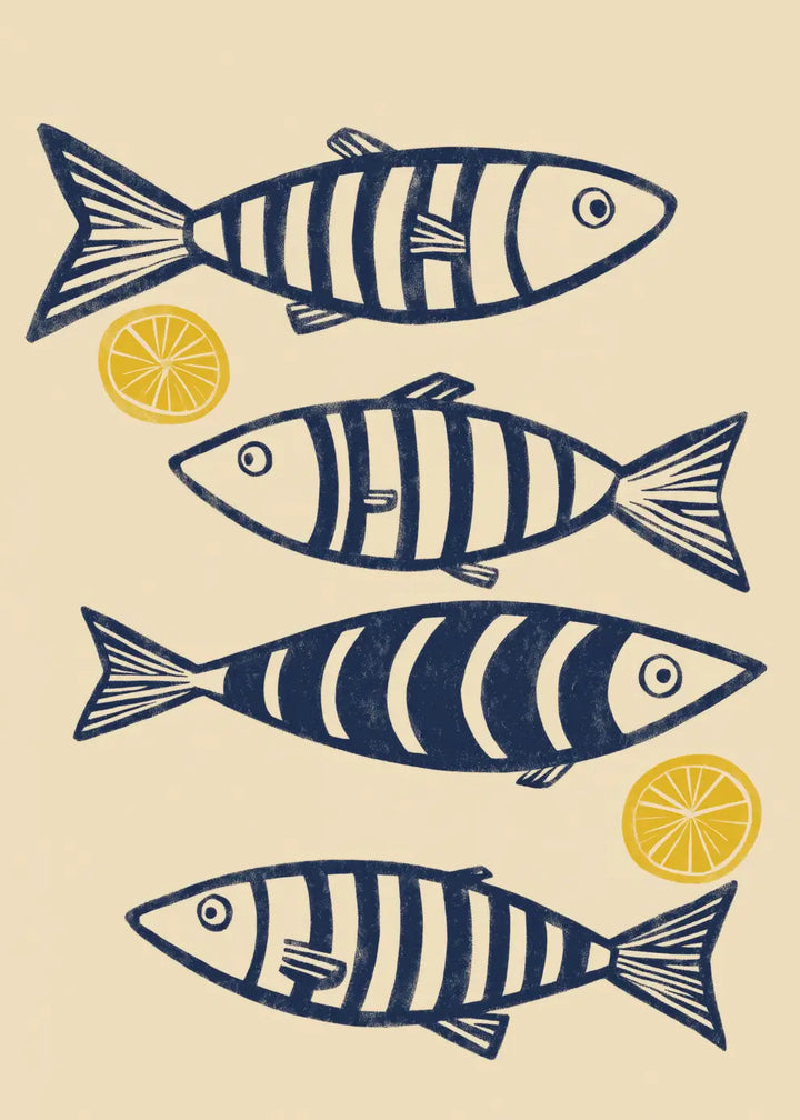 Ljuddämpande tavla - Blue Fish with Lemons