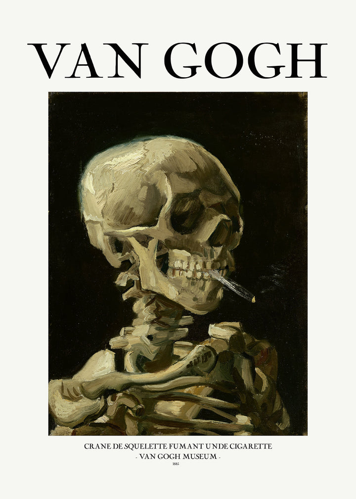 Canvastavla - Skull of a Skeleton with Burning Cigarette