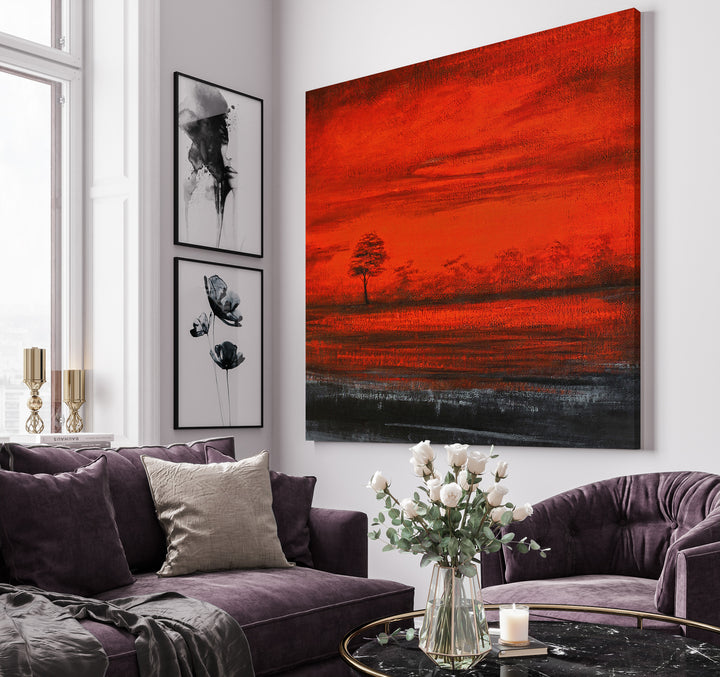 Abstrakt Oljemålning - Red Night