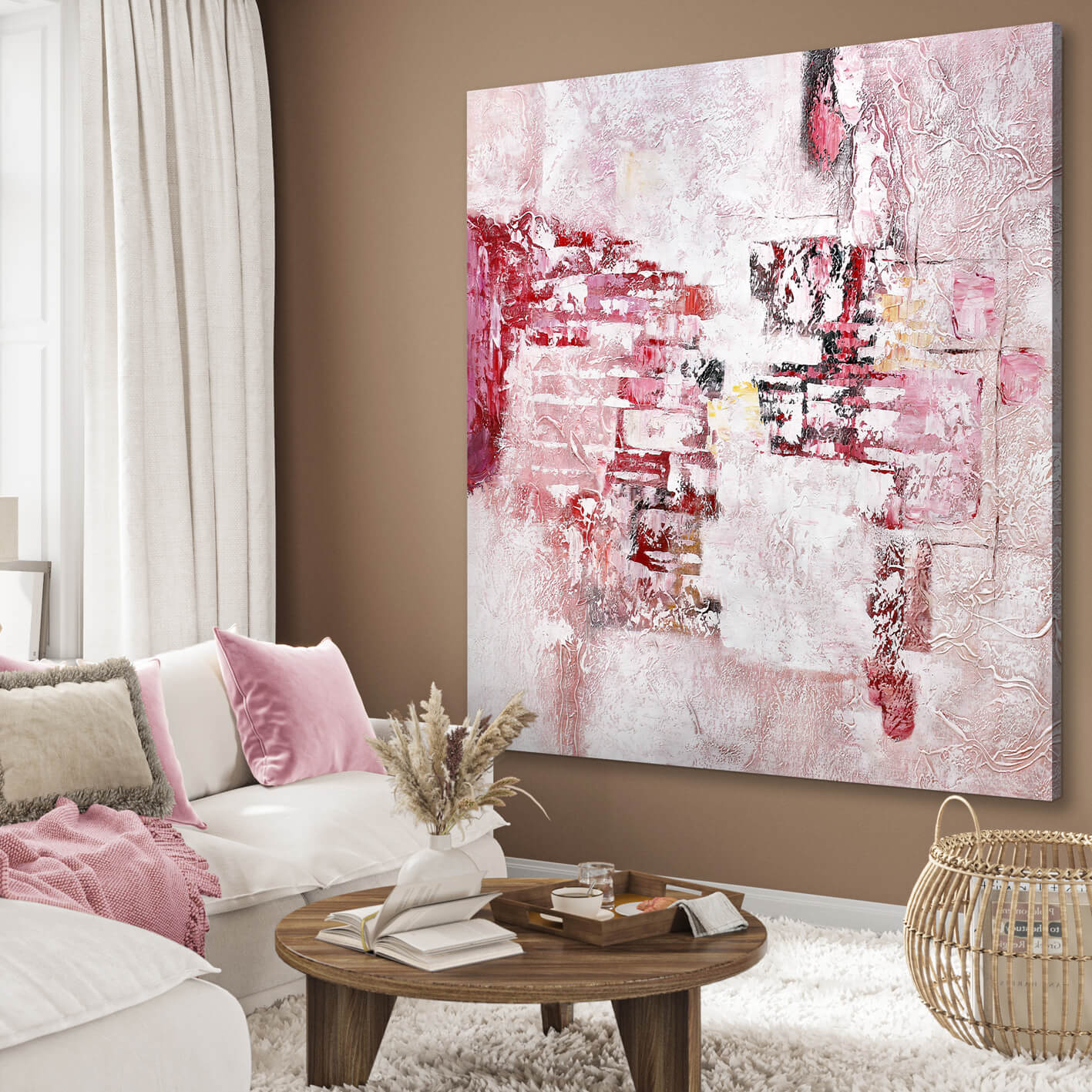 Abstrakt Oljemålning - Pink Love (100x100cm)