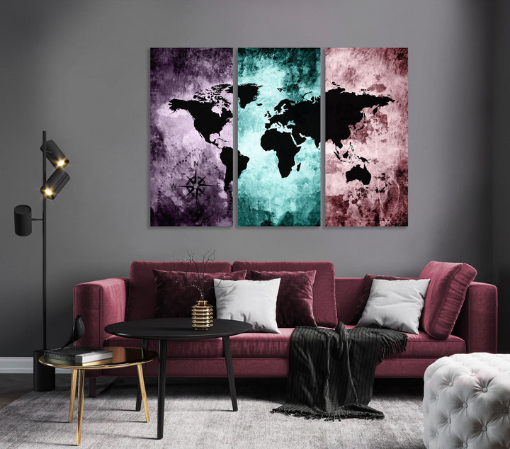 Canvastavla - The world map - Pastels