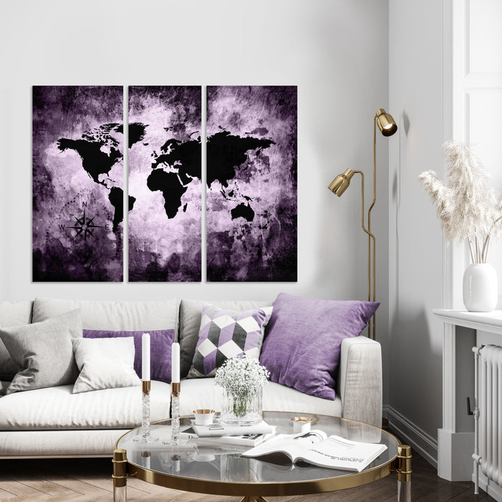 Canvastavla - Purple Pastel world map