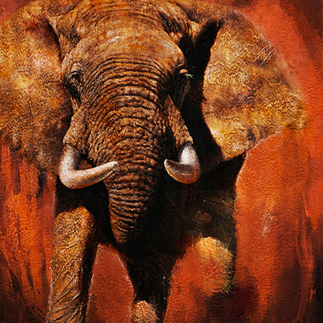 Abstrakt Oljemålning - Springande Elefant