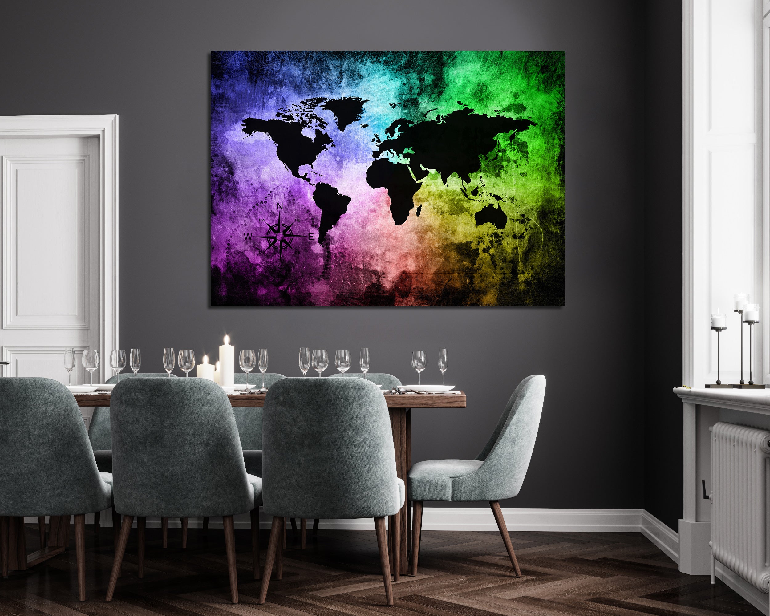 Canvastavla - Rainbow world map