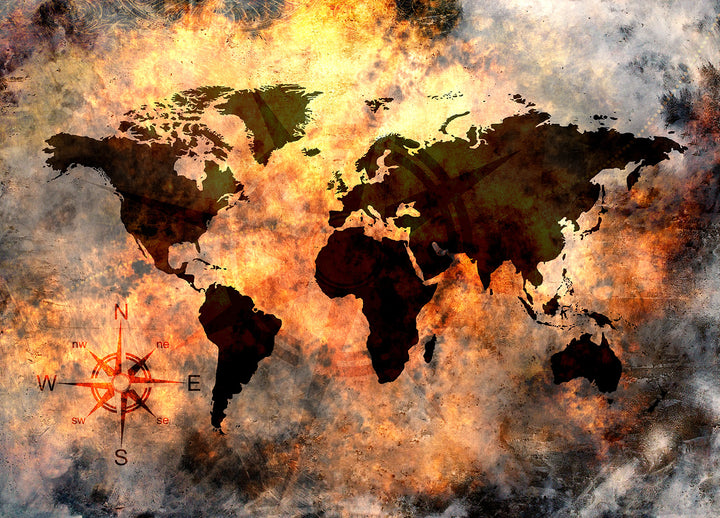 Canvastavla - Magma World map in fiery colors