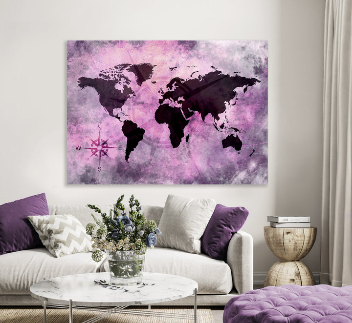 Canvastavla - Pink world map