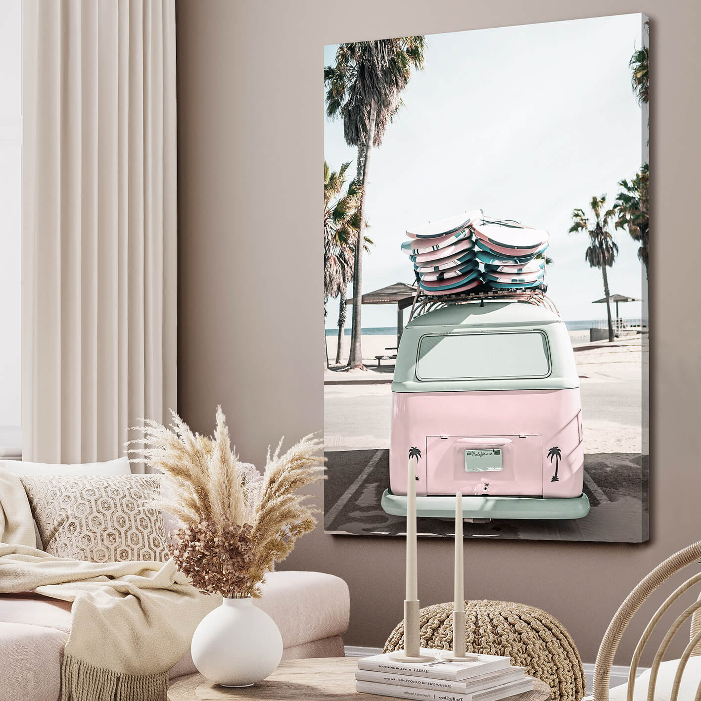 Canvastavla - Pink van beach