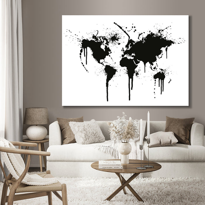 Canvastavla - Black & White World Map