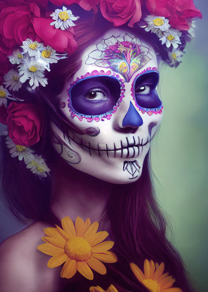 Canvastavla - Skull and Flowers
