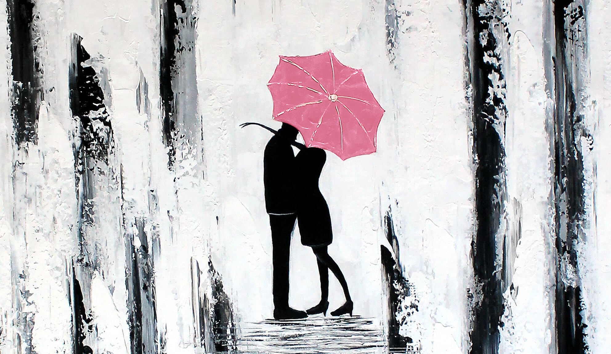 Abstrakt Oljemålning - Rosa Kärlek