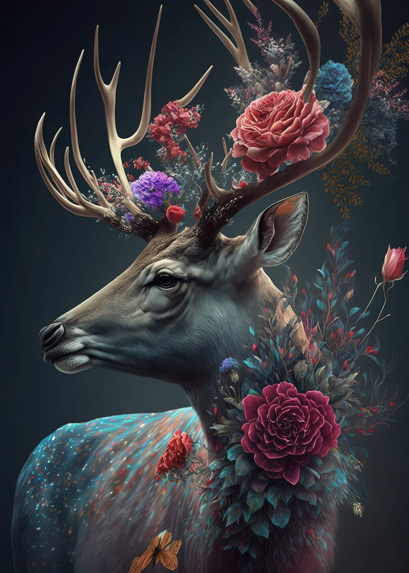 Canvastavla - Deer with flowers