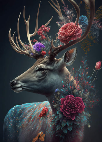 Canvastavla - Deer with flowers