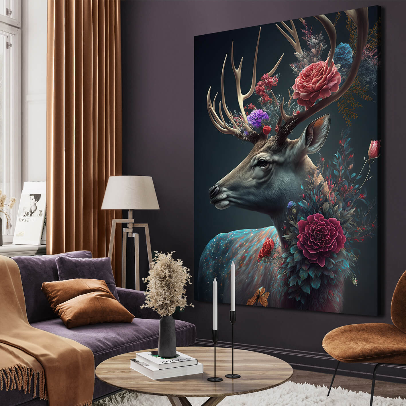 Canvastavla - Deer with flowers