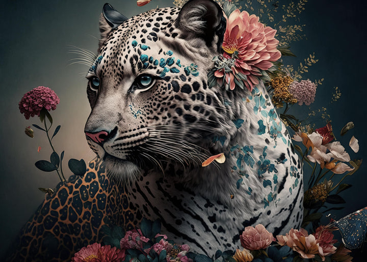 Canvastavla - Leopard with flowers