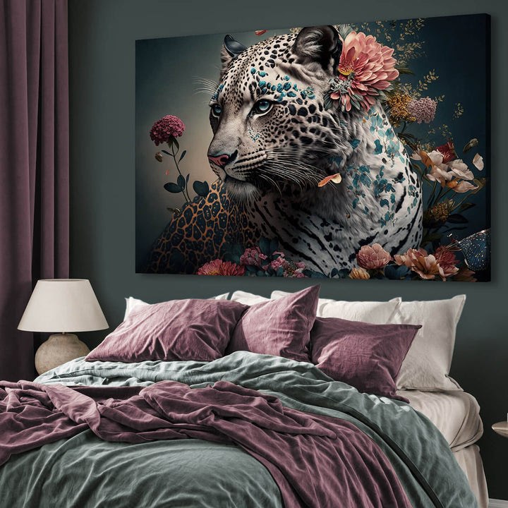 Canvastavla - Leopard with flowers