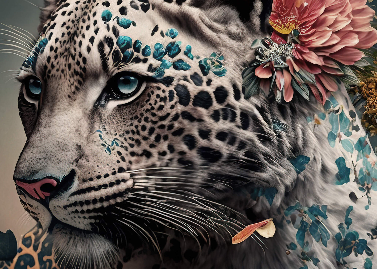 Canvastavla - Leopard with flowers