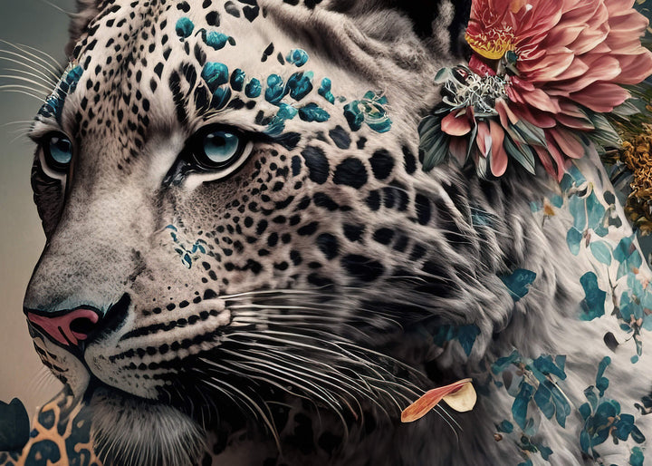Canvastavla - Leopard with flowers