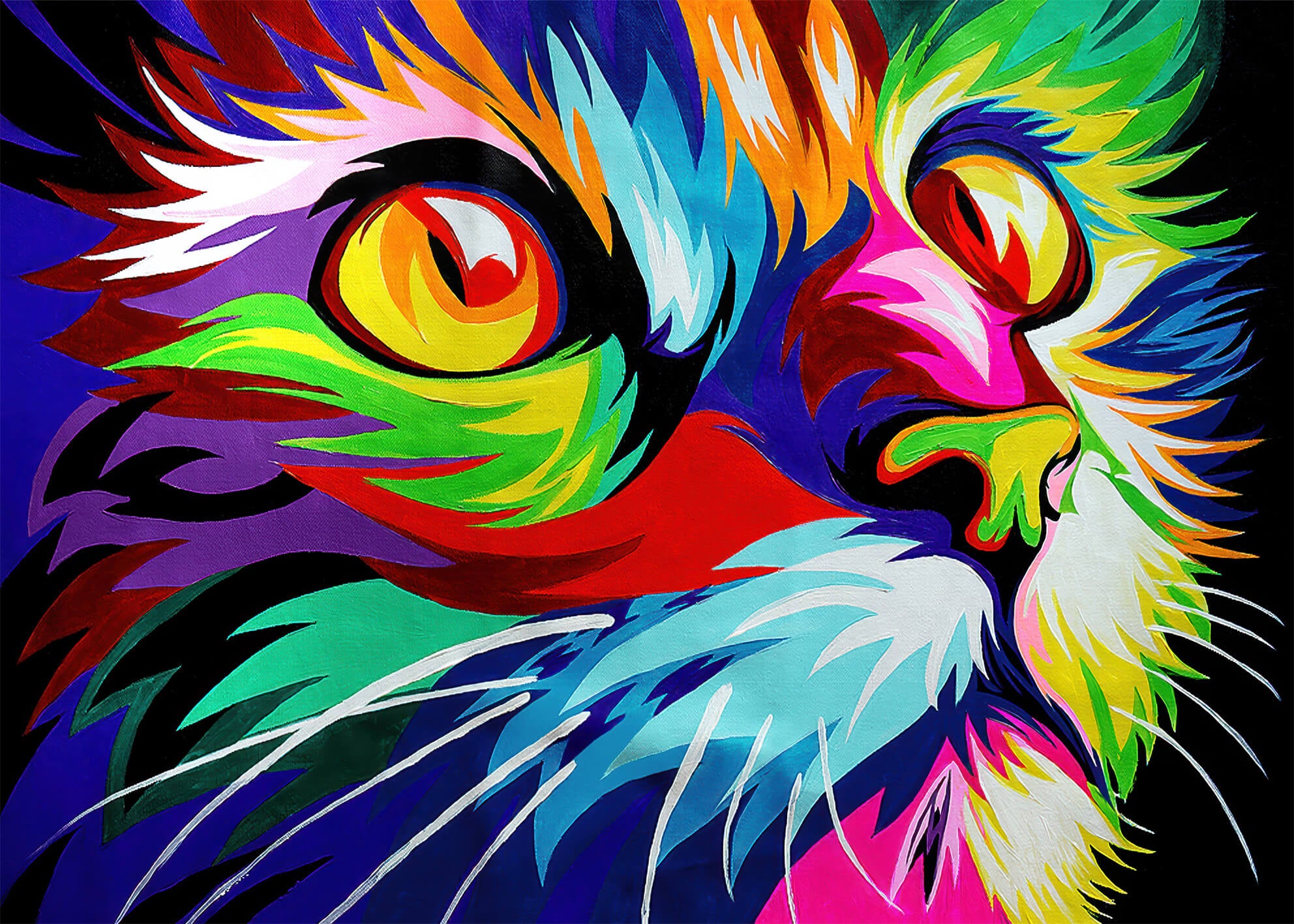Abstrakt Oljemålning - Colorful Cat