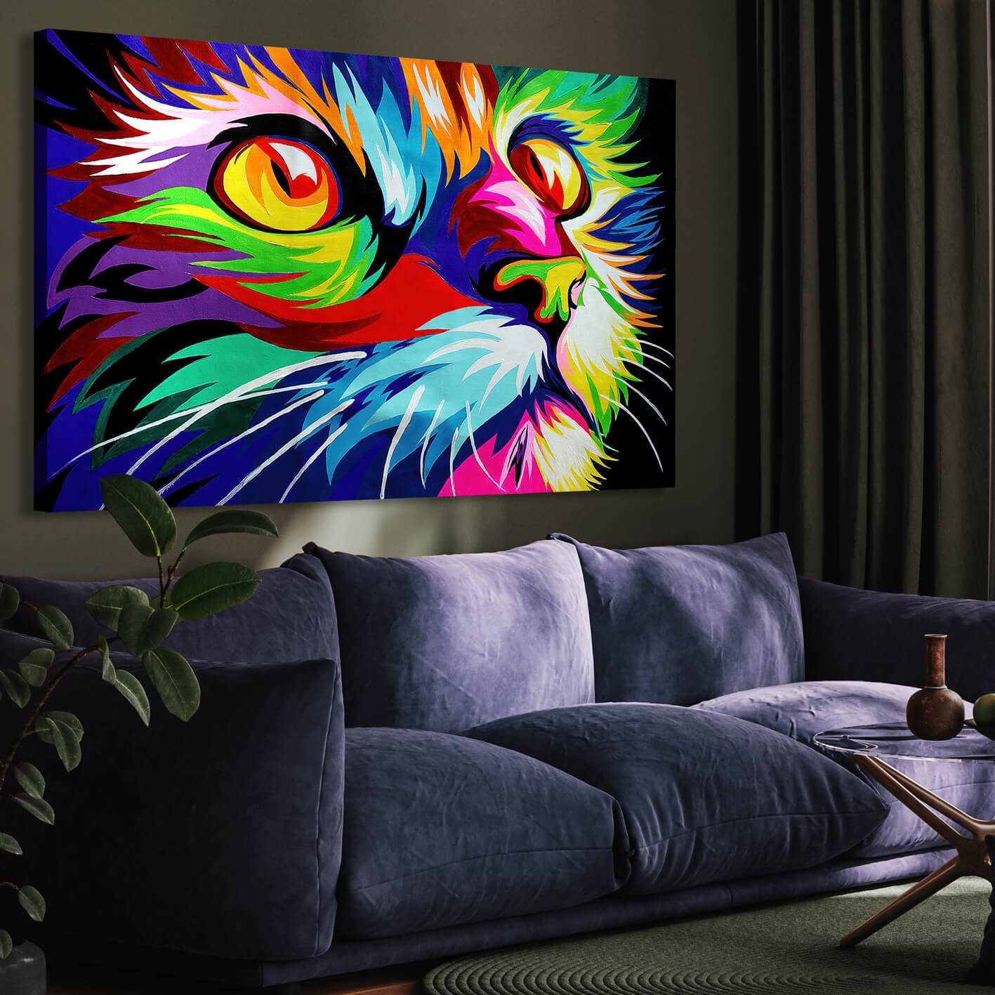 Abstrakt Oljemålning - Colorful Cat