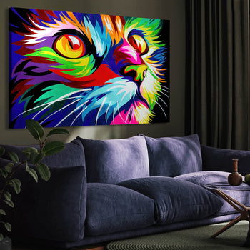 Abstrakt Oljemålning - Colorful Cat