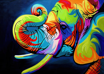 Abstrakt Oljemålning - Colorful Elephant