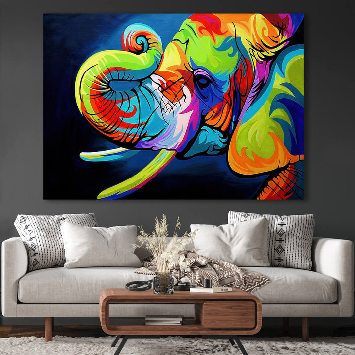 Abstrakt Oljemålning - Colorful Elephant