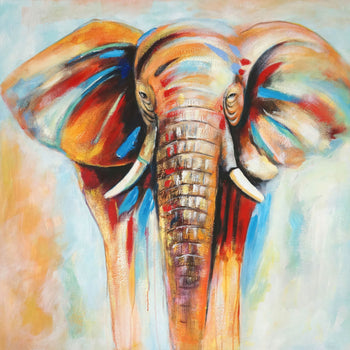 Abstrakt Oljemålning - Elephant Wisdom