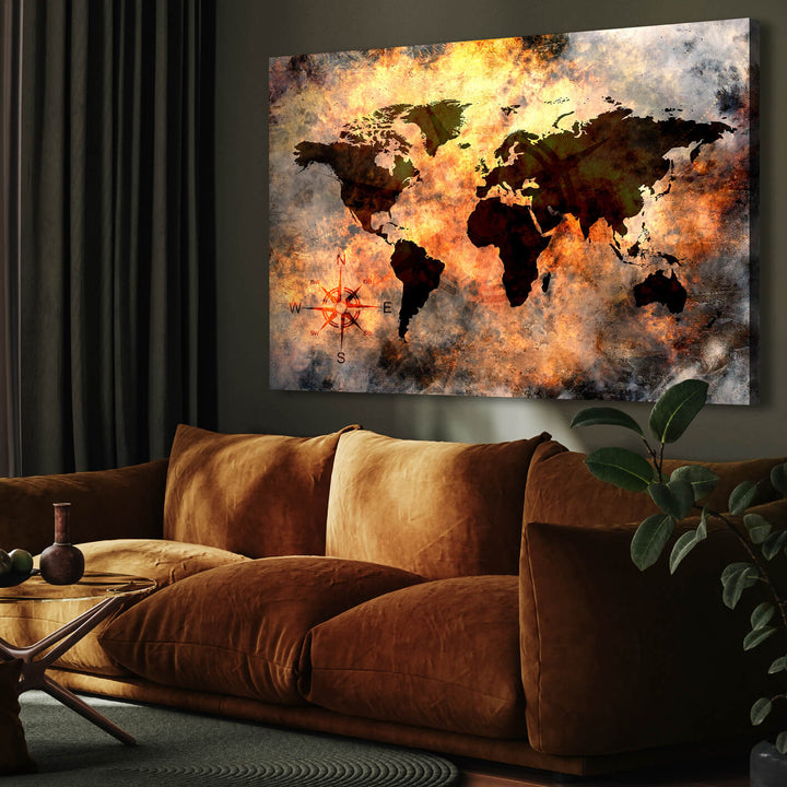Canvastavla - Magma World map in fiery colors