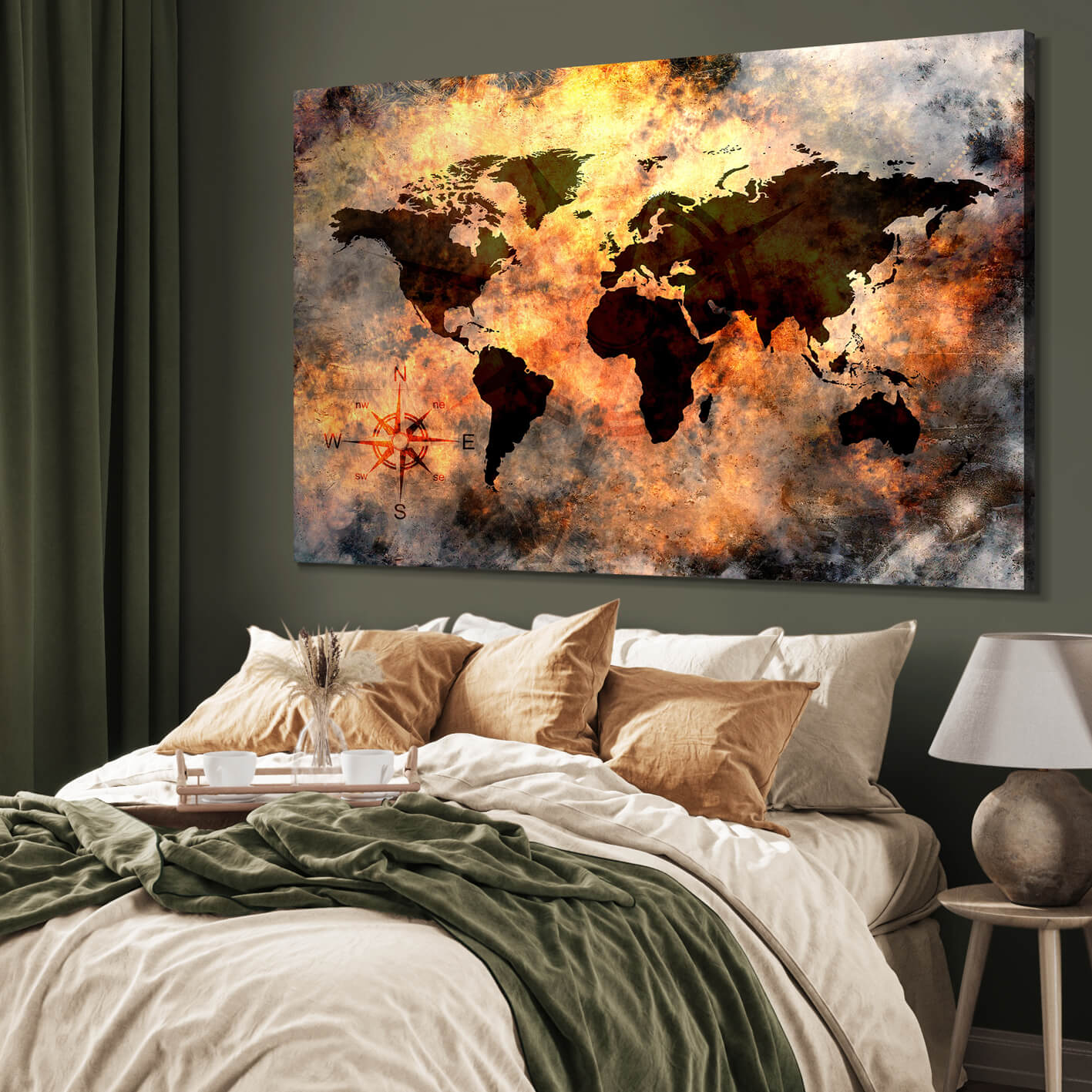 Canvastavla - Magma World map in fiery colors